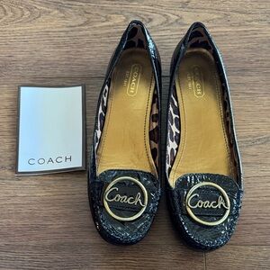 Coach Corena Black Patent Leather Loafers with Gold Accent Sz 9